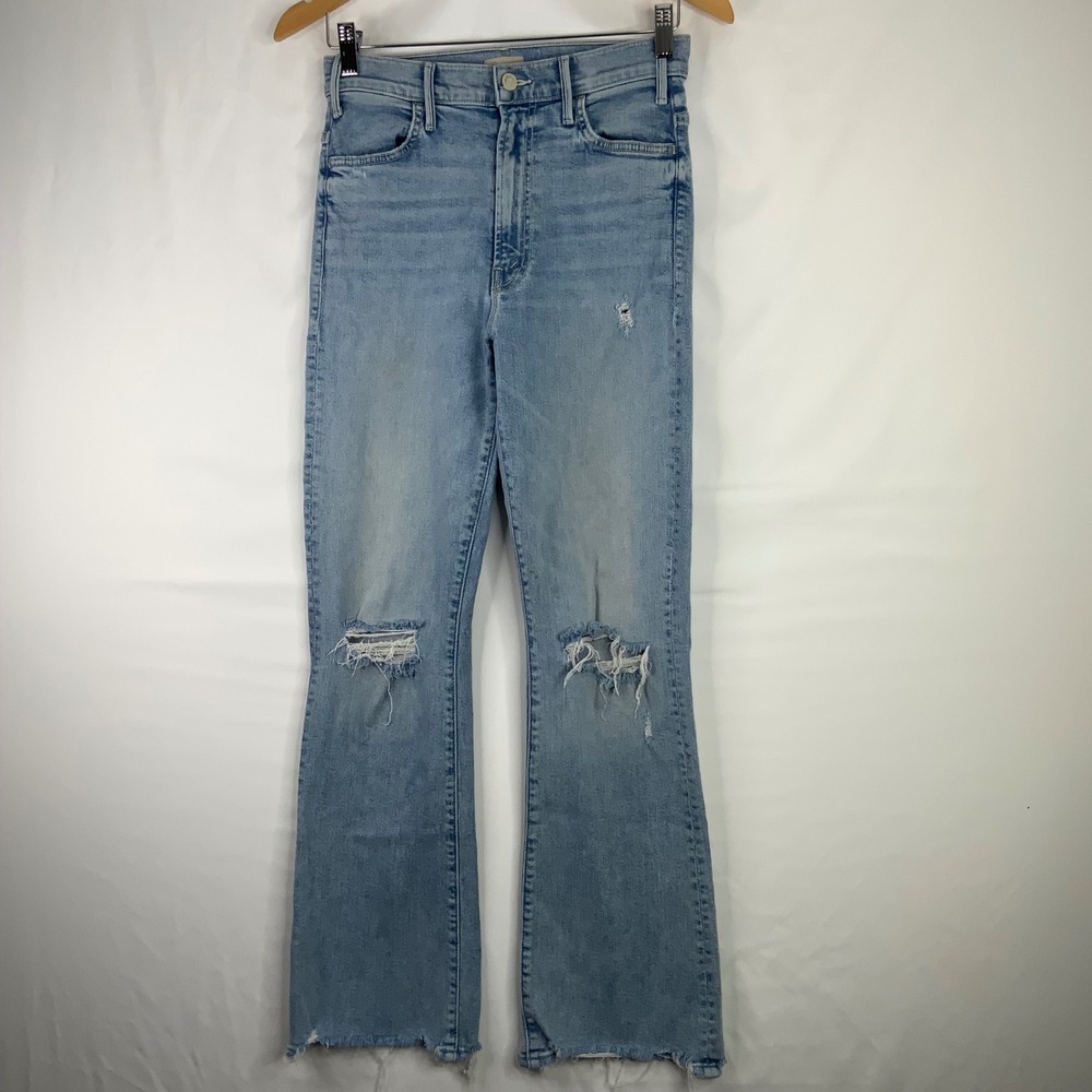 MOTHER The Hustler Ankle Fray Distressed Bootcut Jeans Light Blue High Rise - Picture 3 of 13